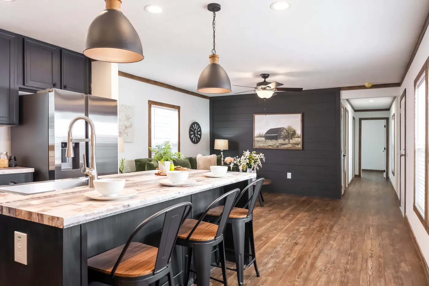 The THE HALSEY Exterior. This Manufactured Mobile Home features 3 bedrooms and 2 baths.
