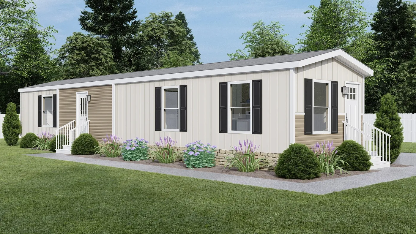 The CORTES 6414-1460 Exterior. This Manufactured Mobile Home features 2 bedrooms and 2 baths.