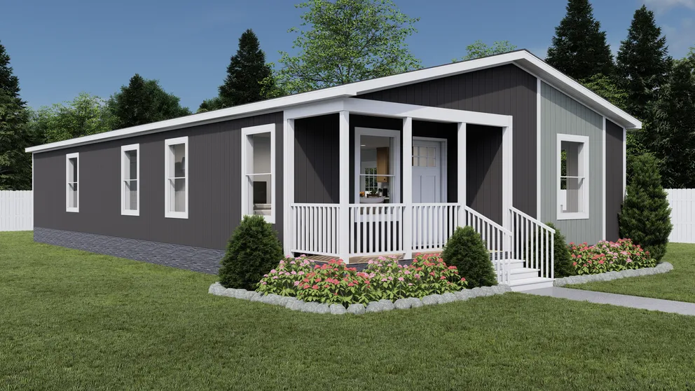 The STAYIN' ALIVE Exterior. This Manufactured Mobile Home features 3 bedrooms and 2 baths. Stones Throw, Light Drizzle and Delicate White. 