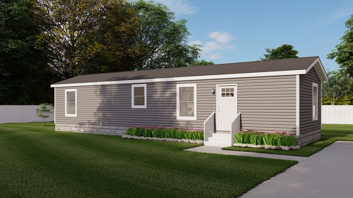 The 5216-CC05 OASIS 52 Exterior. This Manufactured Mobile Home features 2 bedrooms and 1 bath.