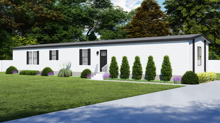 The ANNIVERSARY 76 Exterior. This Manufactured Mobile Home features 3 bedrooms and 2 baths.