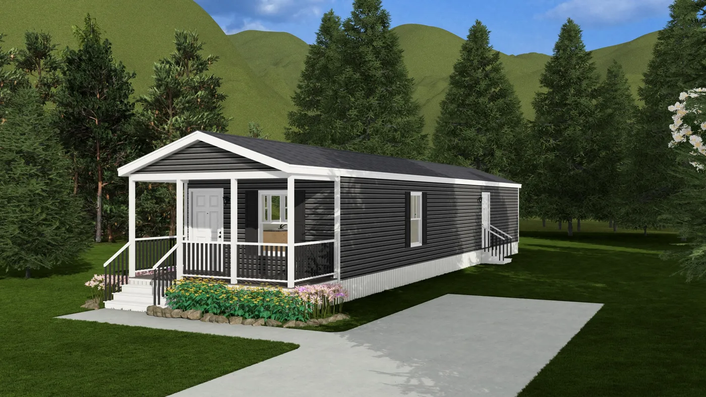 The 4200 "SOUTHPORT" 58'4X16 Exterior. This Manufactured Mobile Home features 2 bedrooms and 2 baths.