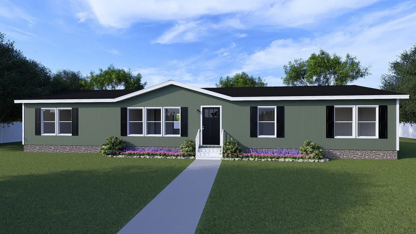 The EMPOWER Exterior Olive. This Manufactured Mobile Home features 4 bedrooms and 2 baths.