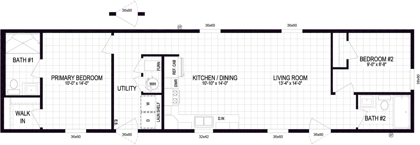 The 6016-SW021 floor plan. This Manufactured Mobile Home features 2 bedrooms and 2 baths.