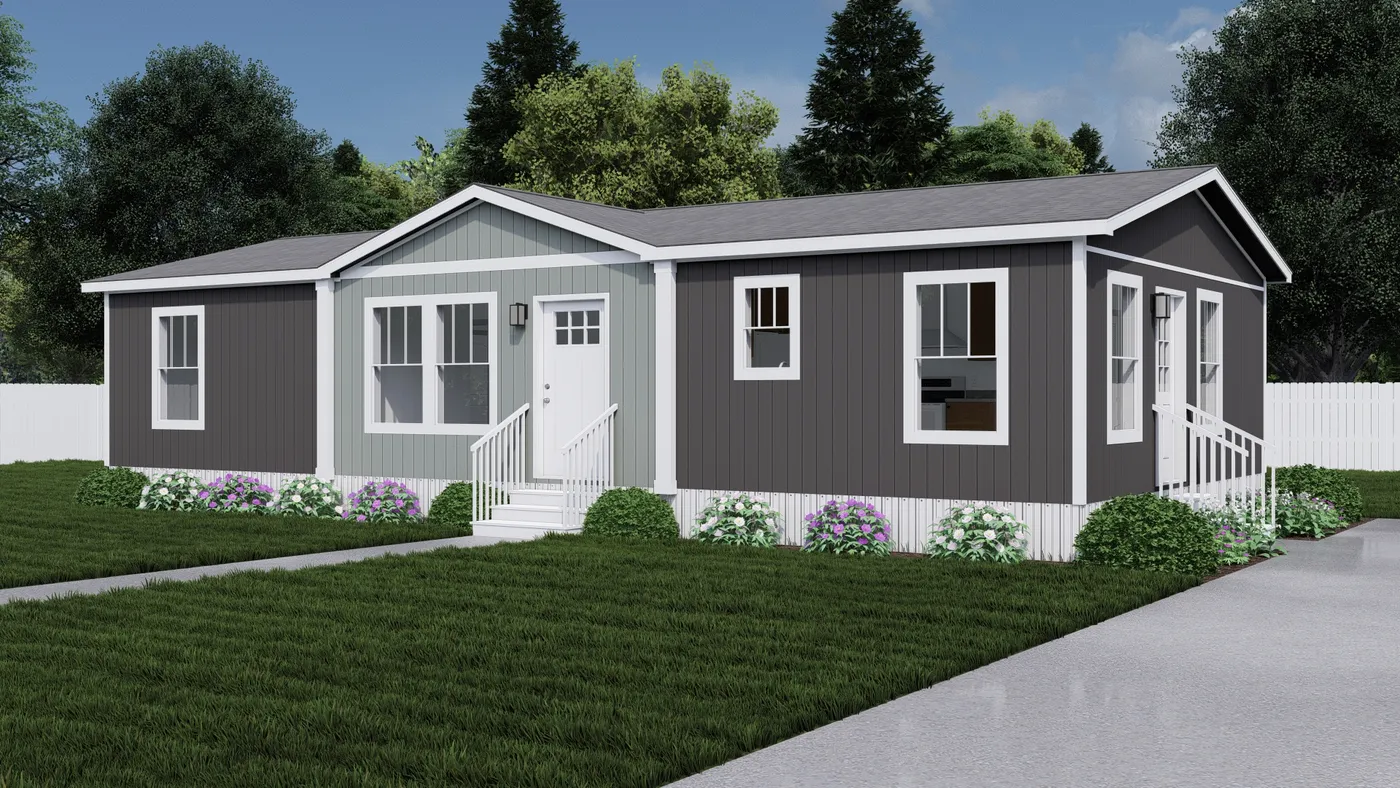 The HERE COMES THE SUN Exterior. This Manufactured Mobile Home features 3 bedrooms and 2 baths.