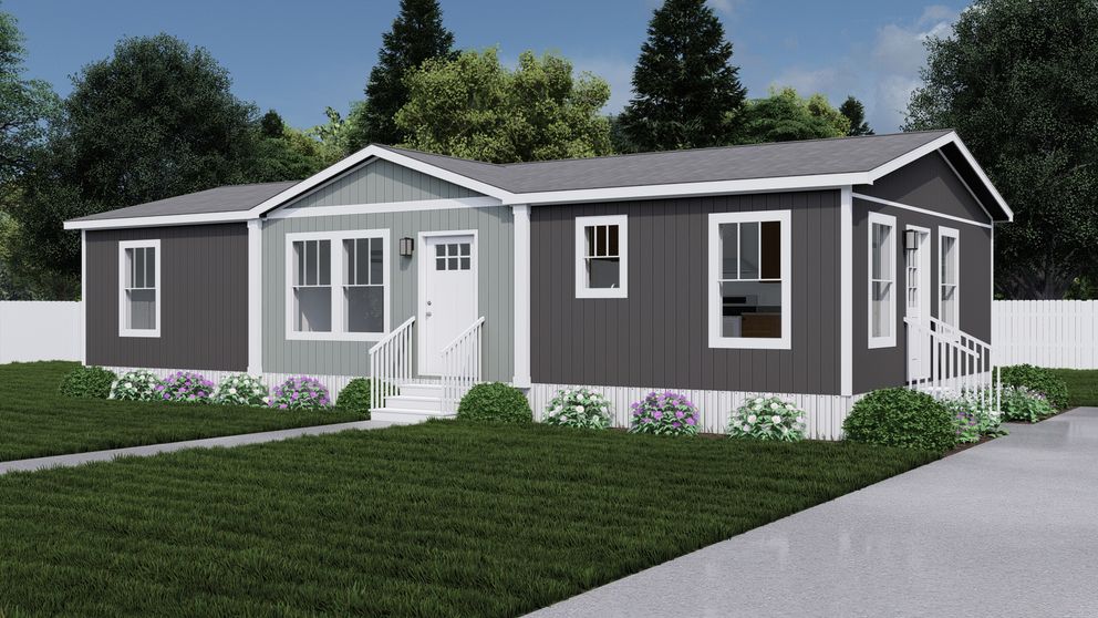 The HERE COMES THE SUN Exterior. This Manufactured Mobile Home features 3 bedrooms and 2 baths.