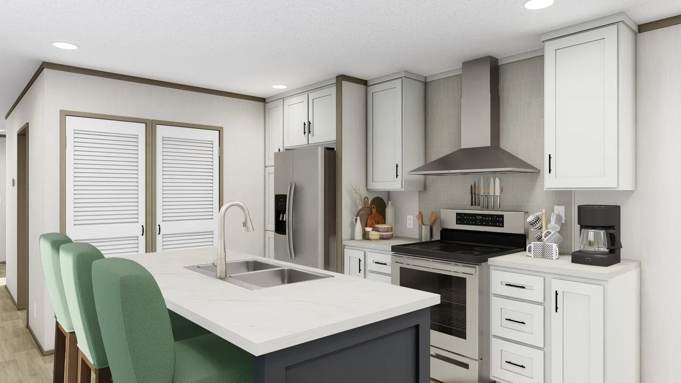 The CORTES 6414-1460 Exterior. This Manufactured Mobile Home features 2 bedrooms and 2 baths.