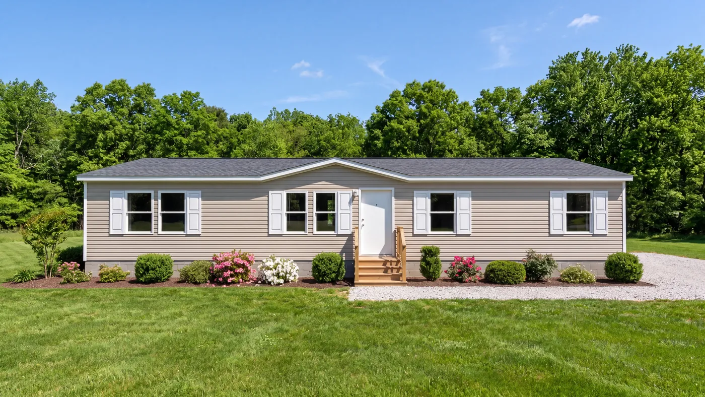 The CEDAR Exterior. This Manufactured Mobile Home features 3 bedrooms and 2 baths.