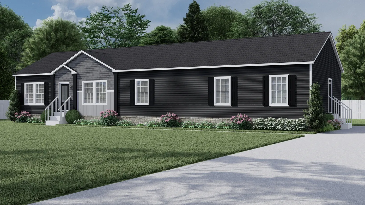 The 3237 THE TYBEE HUD Exterior. This Manufactured Mobile Home features 4 bedrooms and 3 baths.
