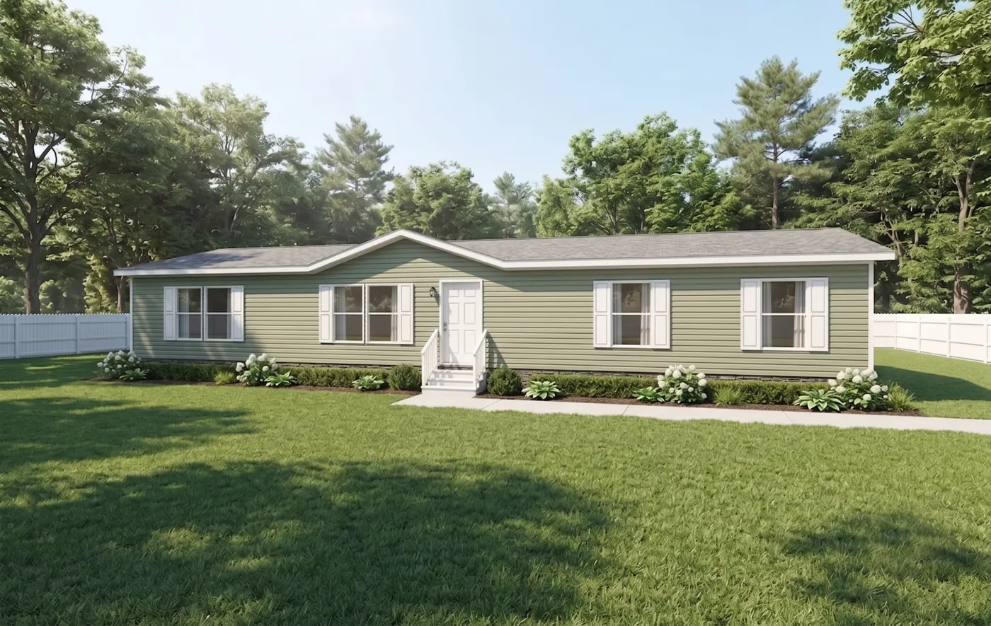 The THE MOUNTAINEER 64 Exterior. This Manufactured Mobile Home features 3 bedrooms and 2 baths.
