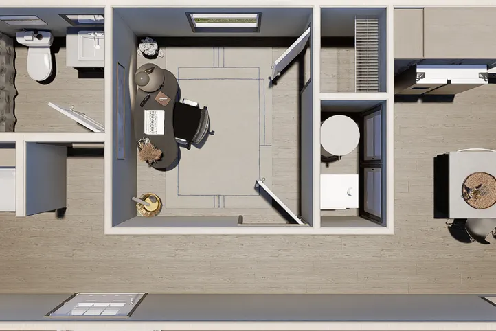 The CORTES Exterior. This Manufactured Mobile Home features 2 bedrooms and 2 baths.