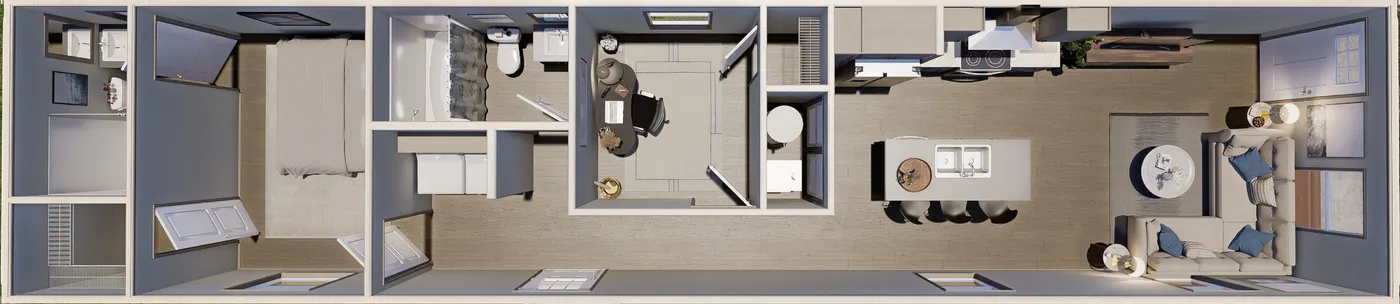 The CORTES Exterior. This Manufactured Mobile Home features 2 bedrooms and 2 baths.