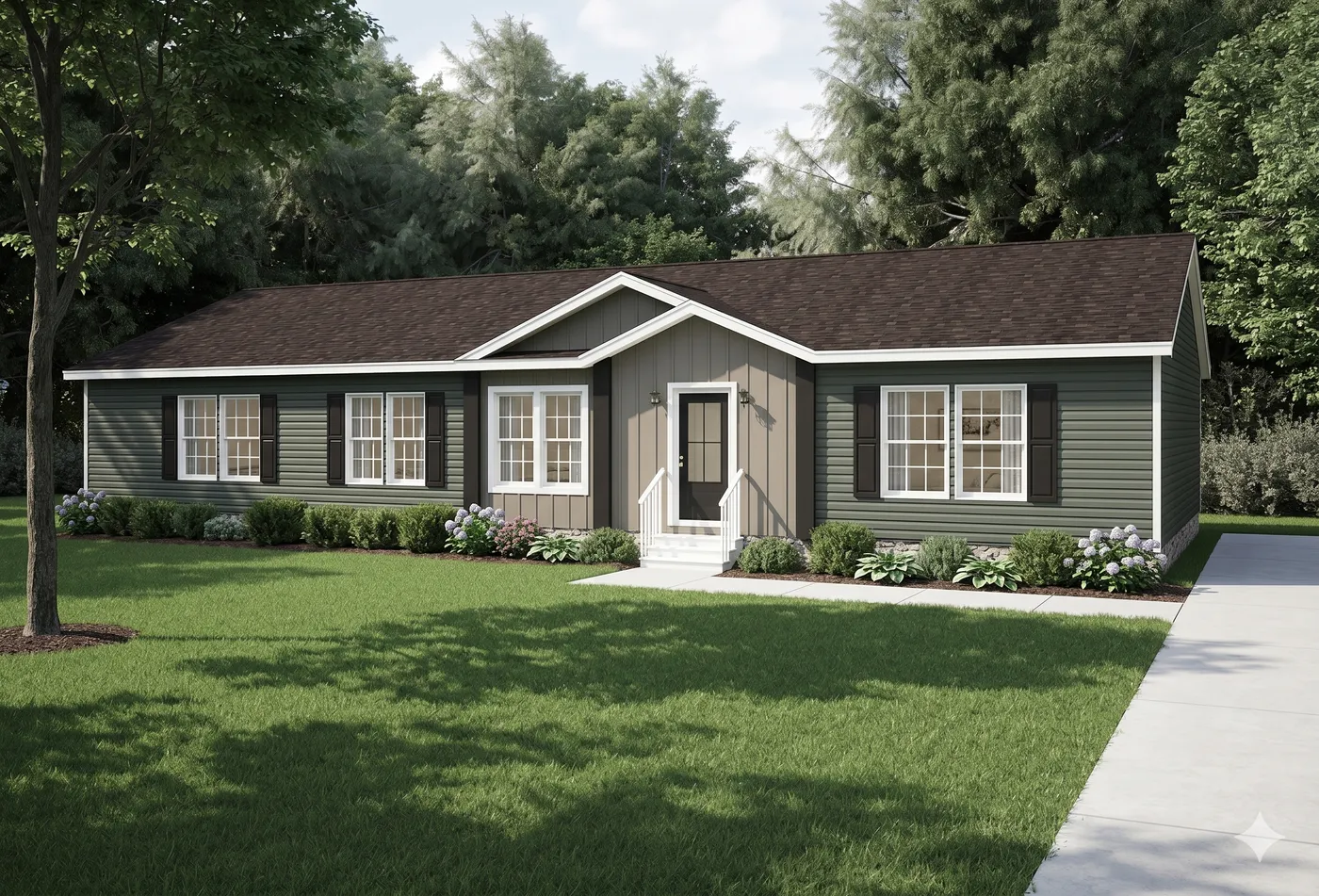 The 6401 THE BAYVIEW MOD Exterior. This Modular Home features 3 bedrooms and 2 baths.