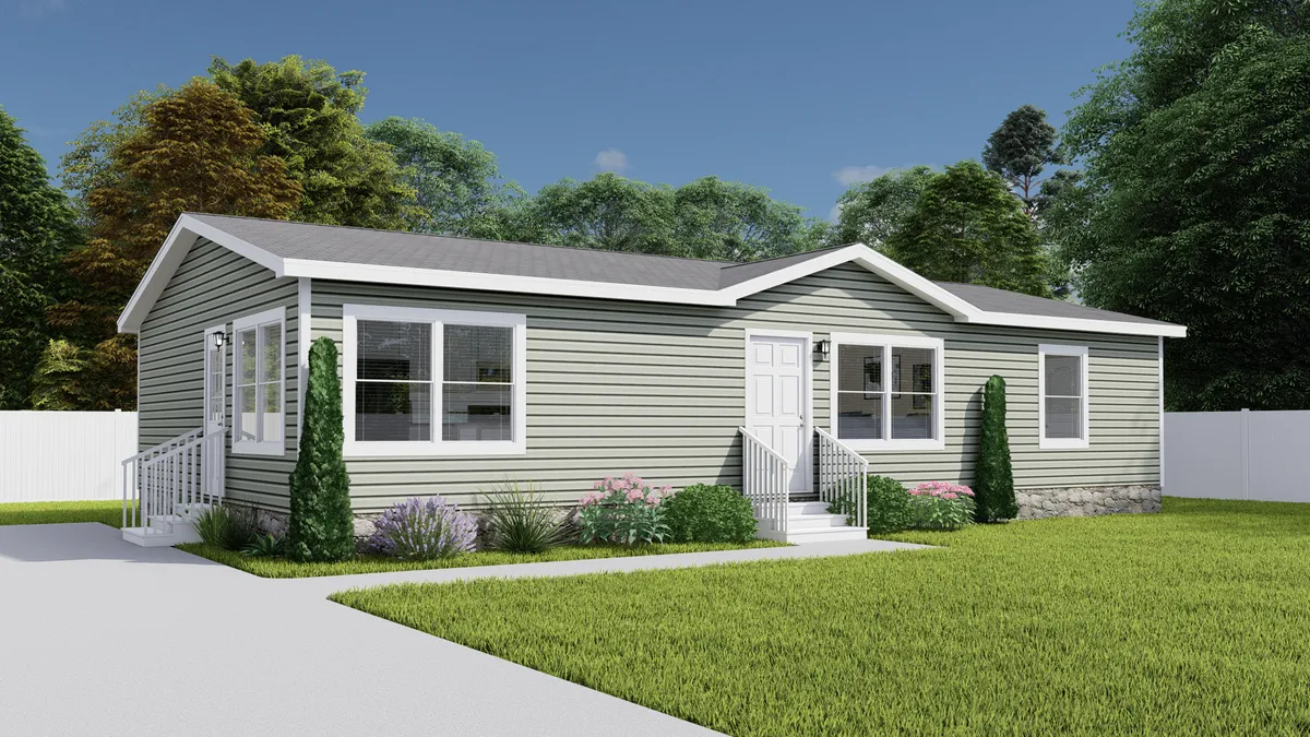 The NORTHSHORE Exterior. This Manufactured Mobile Home features 3 bedrooms and 2 baths.