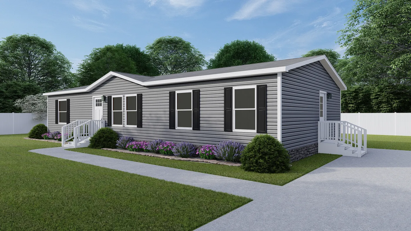 The EXPLORER NEW Exterior. This Manufactured Mobile Home features 3 bedrooms and 2 baths.