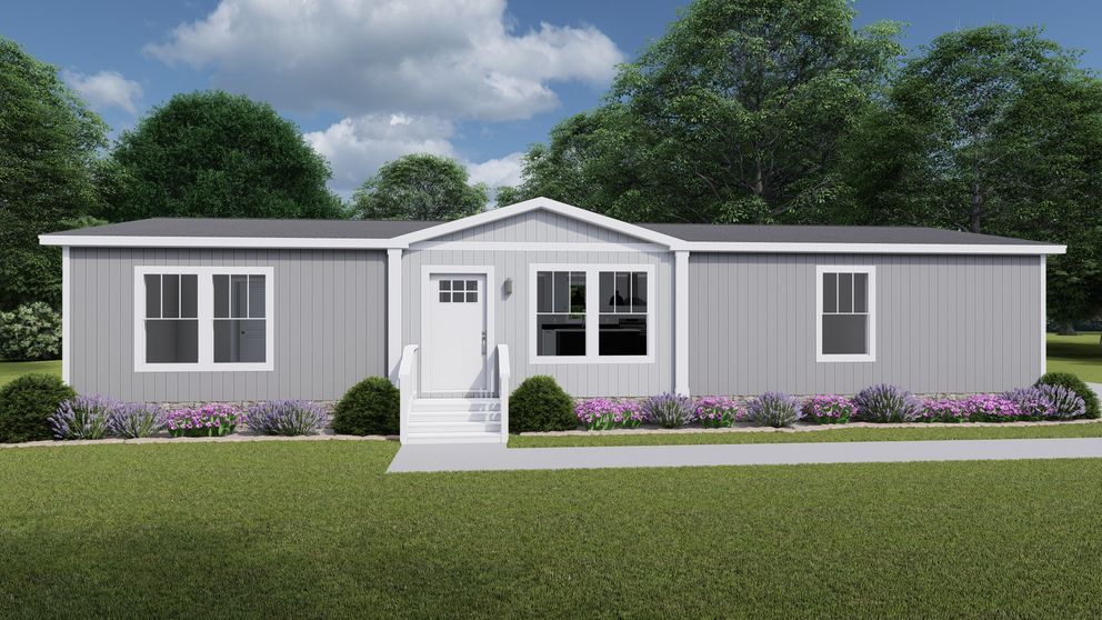 The LEAN ON ME Exterior. This Manufactured Mobile Home features 3 bedrooms and 2 baths.