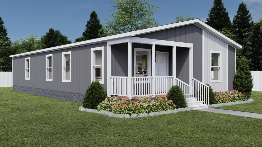 The STAYIN' ALIVE Exterior. This Manufactured Mobile Home features 3 bedrooms and 2 baths. Dover Gray, Thin Ice and Delicate White. 