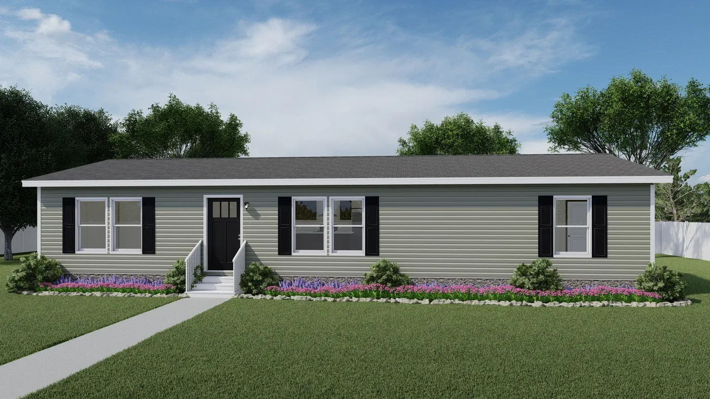 The REVEAL Exterior with Olive Vinyl. This Manufactured Mobile Home features 3 bedrooms and 2 baths.