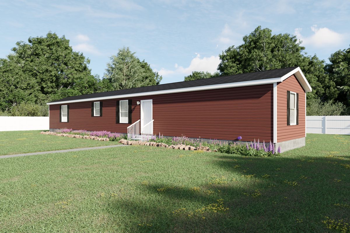 The 7616-CC01 CORNERSTONE 76 Exterior. This Manufactured Mobile Home features 3 bedrooms and 2 baths.