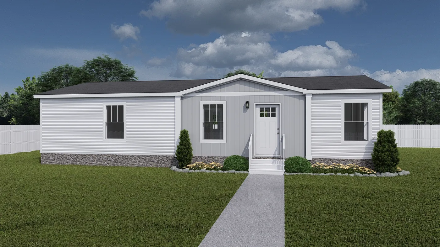 The UNDER PRESSURE Exterior. This Manufactured Mobile Home features 3 bedrooms and 2 baths.