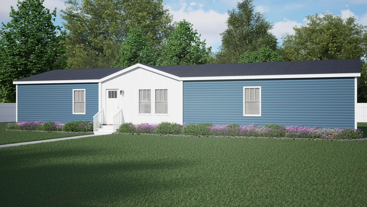 The 3033 "PALMER" 6828 Exterior. This Manufactured Mobile Home features 3 bedrooms and 2 baths.