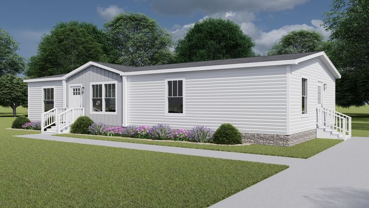 The LET IT BE Exterior. This Manufactured Mobile Home features 3 bedrooms and 2 baths.