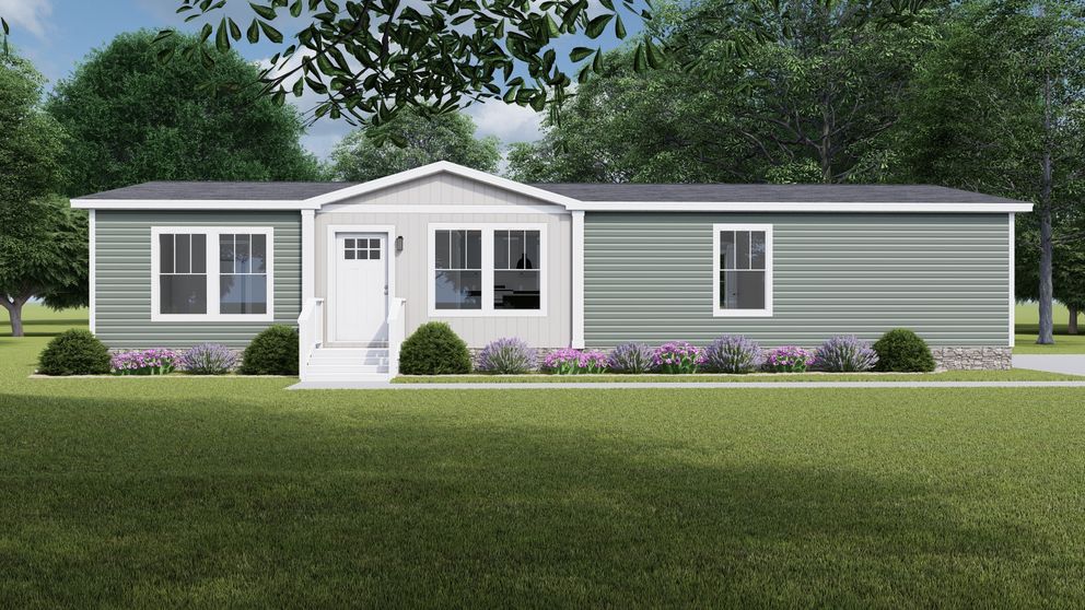 The LET IT BE Exterior. This Manufactured Mobile Home features 3 bedrooms and 2 baths.