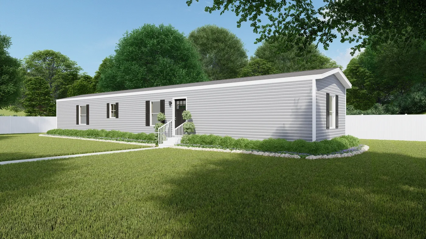 The DESIRE Exterior with Flint Vinyl. This Manufactured Mobile Home features 3 bedrooms and 2 baths.
