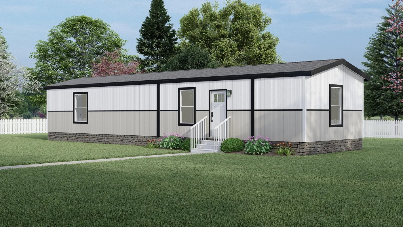 Southern Ranch - TulleWhite. The LEWIS Exterior. This Manufactured Mobile Home features 2 bedrooms and 2 baths.