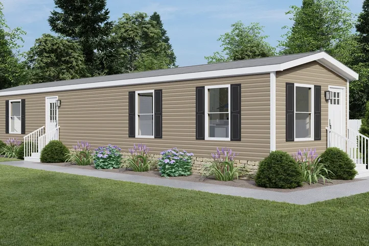 The CORTES Exterior. This Manufactured Mobile Home features 2 bedrooms and 2 baths.