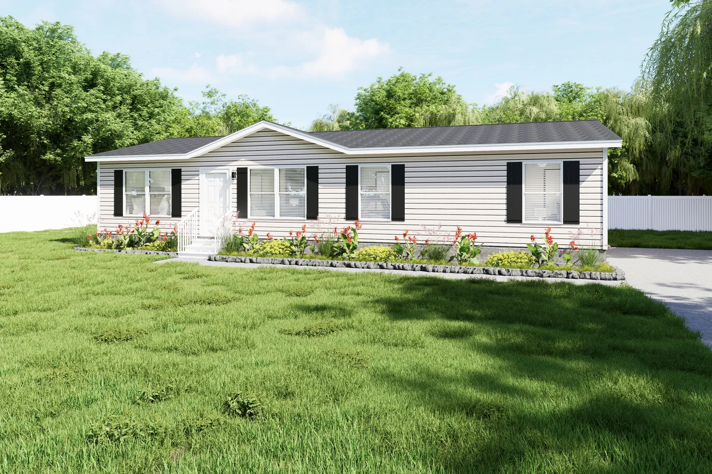 The PLATINUM ANNIVERSARY Exterior. This Manufactured Mobile Home features 3 bedrooms and 2 baths.