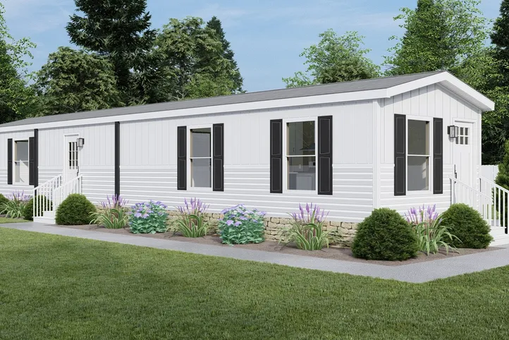 The CORTES Exterior. This Manufactured Mobile Home features 2 bedrooms and 2 baths.