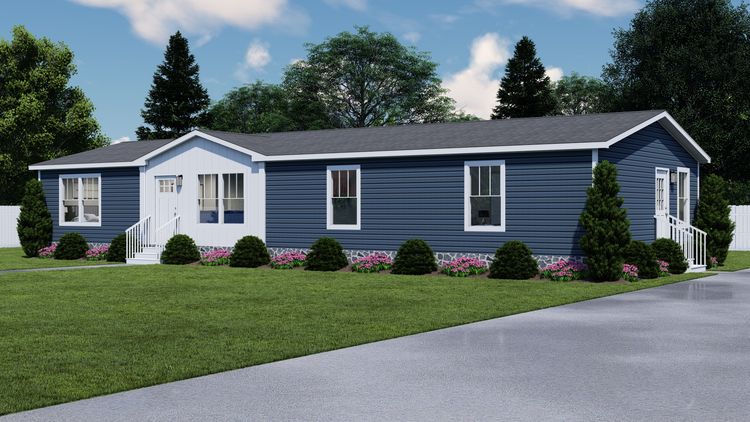 The 2003 ROCKET MAN 66X28 MOD Exterior. This Modular Home features 3 bedrooms and 2 baths.