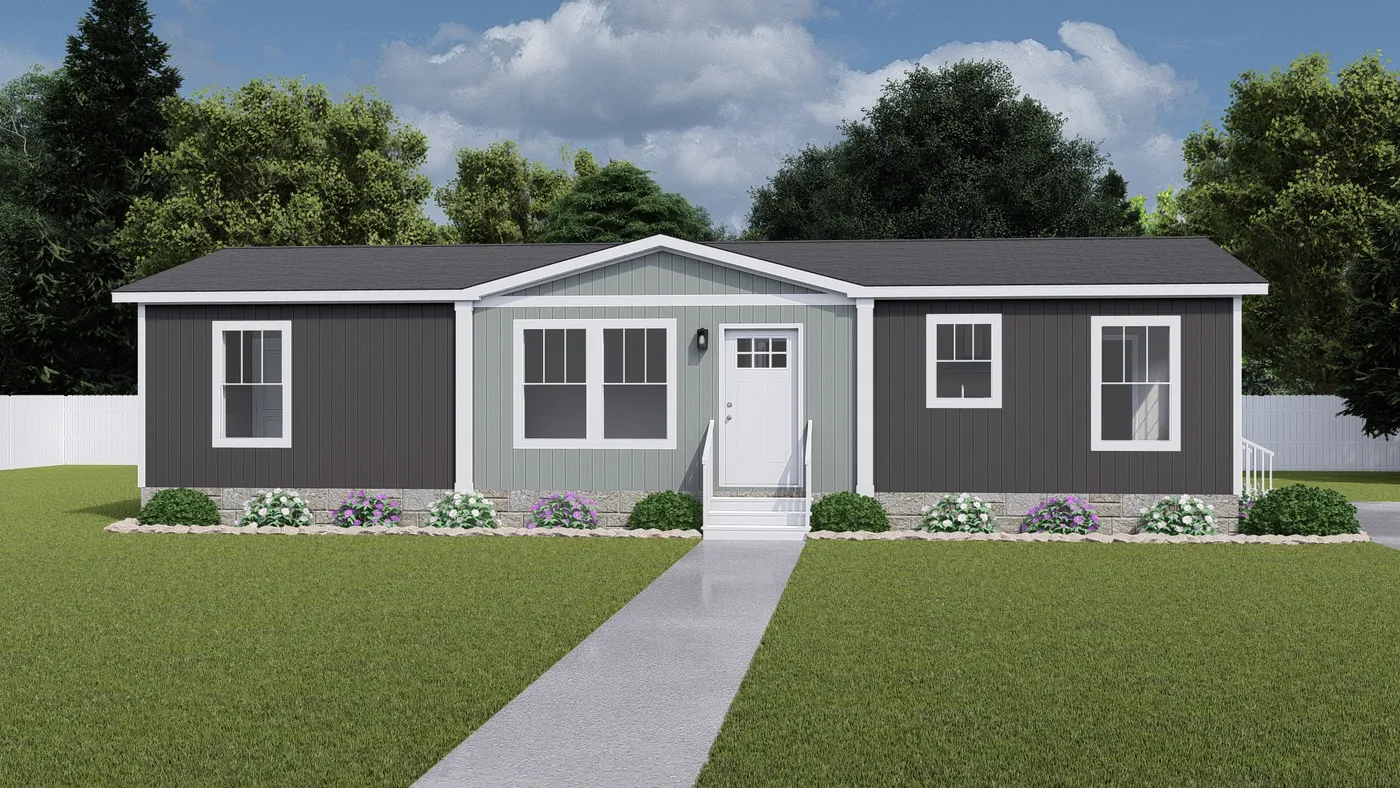 The HERE COMES THE SUN Exterior. This Manufactured Mobile Home features 3 bedrooms and 2 baths.
