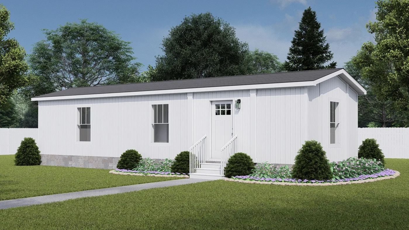 The YESTERDAY Exterior. This Manufactured Mobile Home features 1 bedroom and 1 bath.