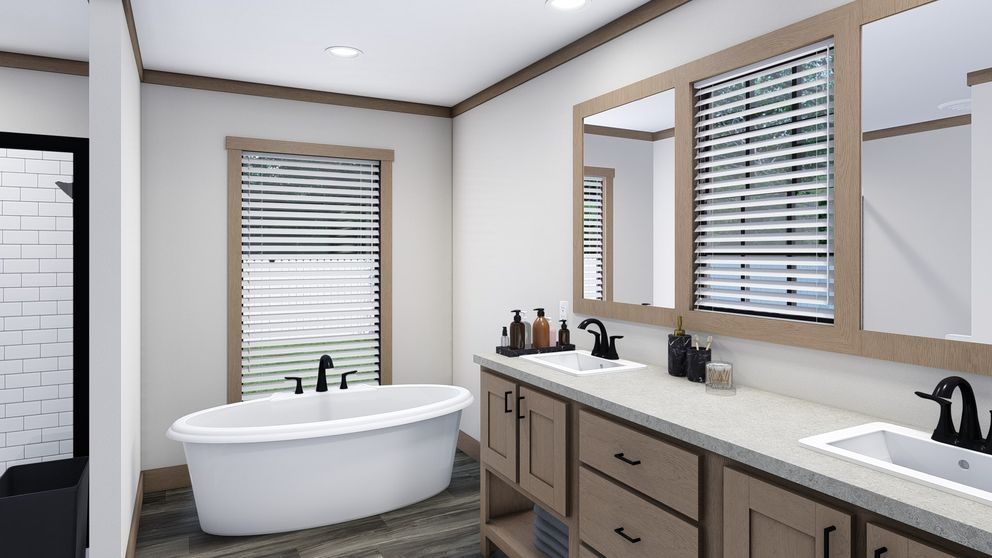 The THE ANGELINA Exterior. This Manufactured Mobile Home features 4 bedrooms and 2 baths.