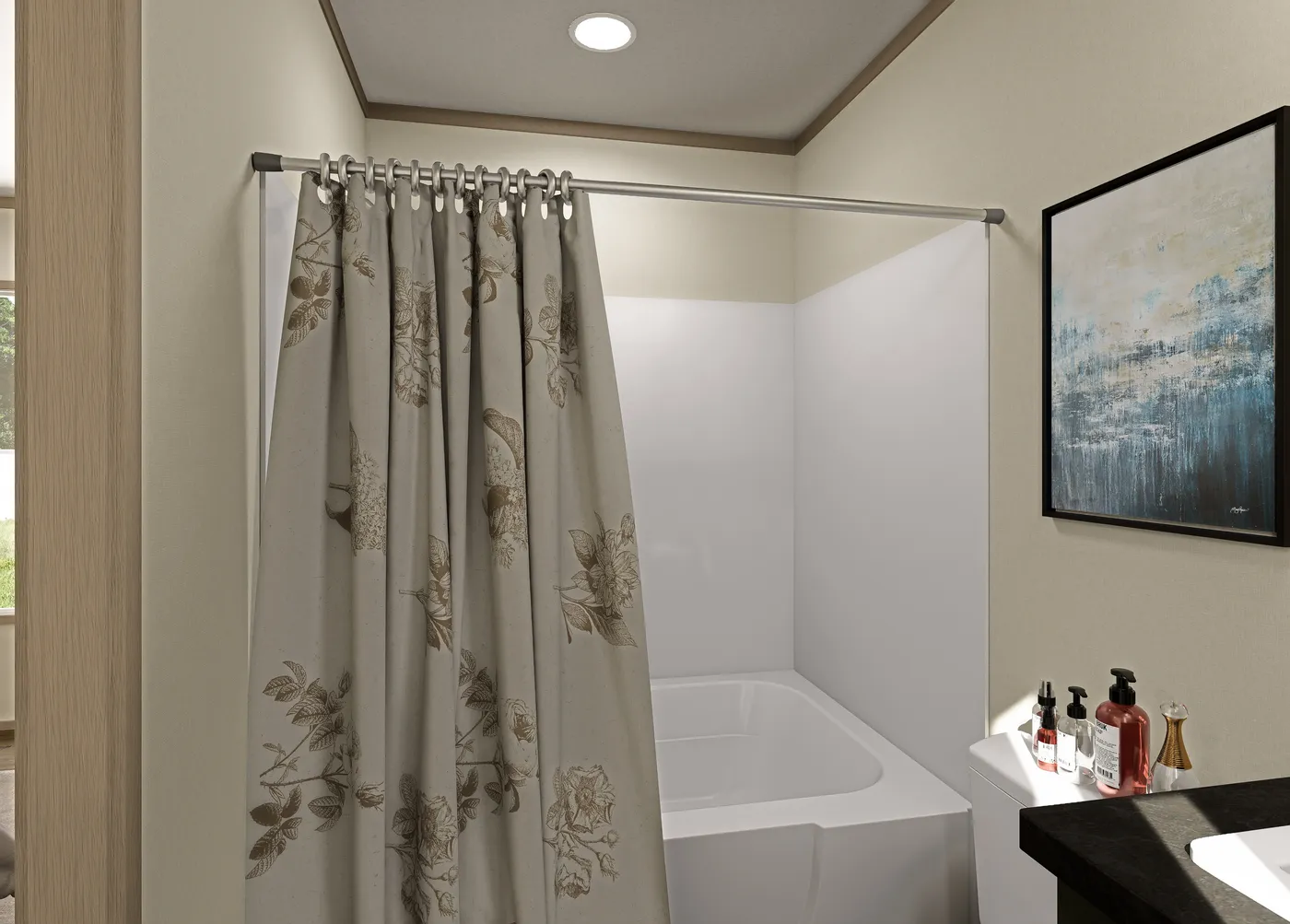 The CORTES Exterior. This Manufactured Mobile Home features 2 bedrooms and 2 baths.