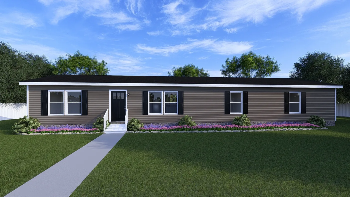 The OCCASSION Exterior in Clay Vinyl. This Manufactured Mobile Home features 4 bedrooms and 2 baths.