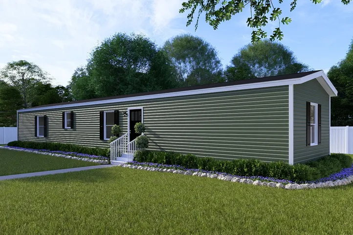 The DESIRE Exterior in Olive Vinyl. This Manufactured Mobile Home features 3 bedrooms and 2 baths.