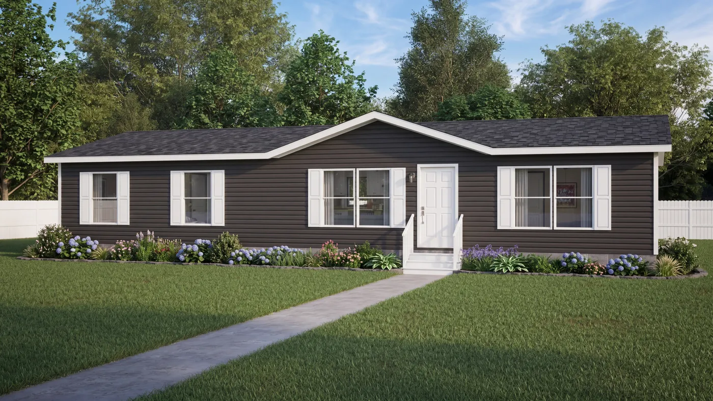 The THE MOUNTAINEER 56 Exterior. This Manufactured Mobile Home features 3 bedrooms and 2 baths.