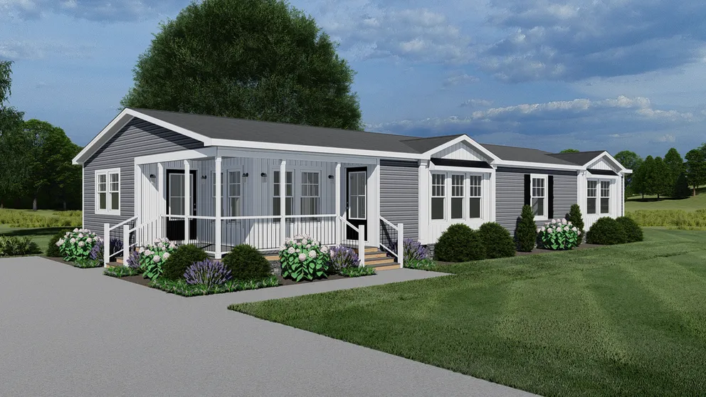The 1434 SOUTHERN BELLE HUD Exterior. This Manufactured Mobile Home features 3 bedrooms and 2 baths.
