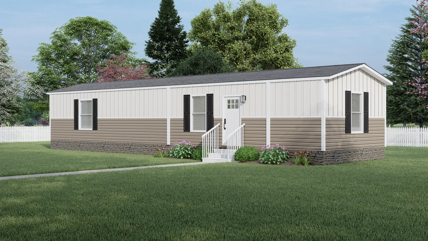 The LEWIS Exterior. This Manufactured Mobile Home features 2 bedrooms and 2 baths.