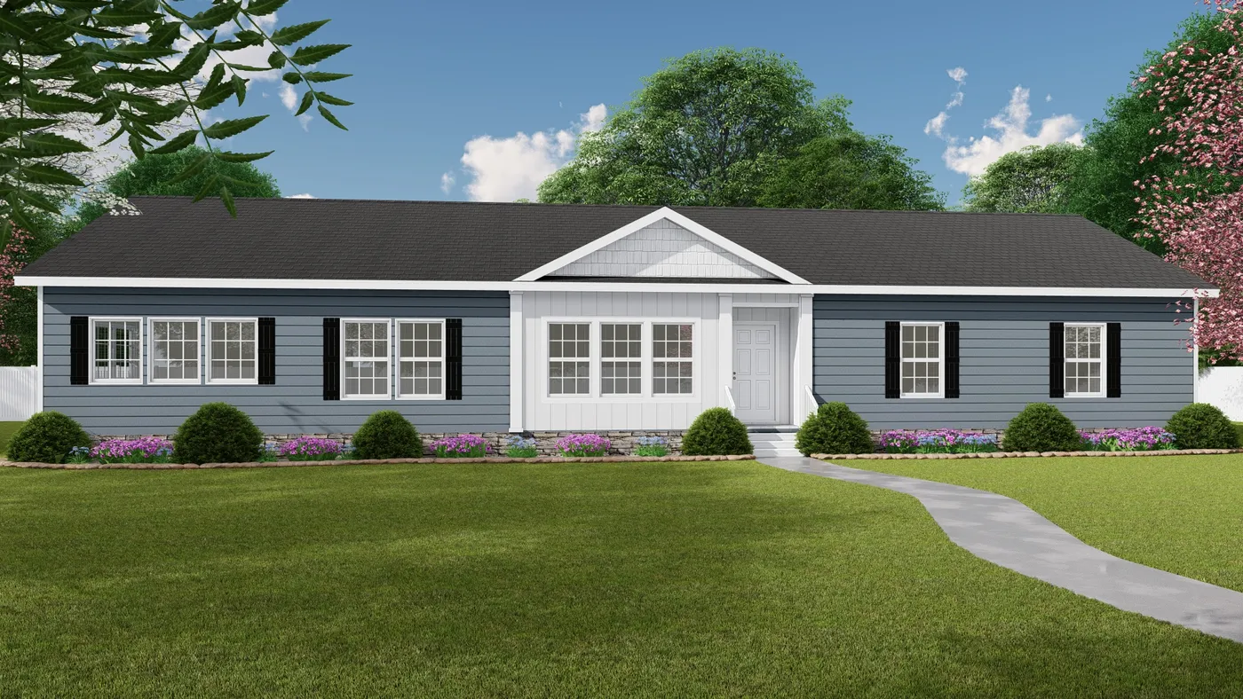 The 3458 MOD 76X32 CAROLINA RAELYN Exterior. This Modular Home features 4 bedrooms and 2 baths.