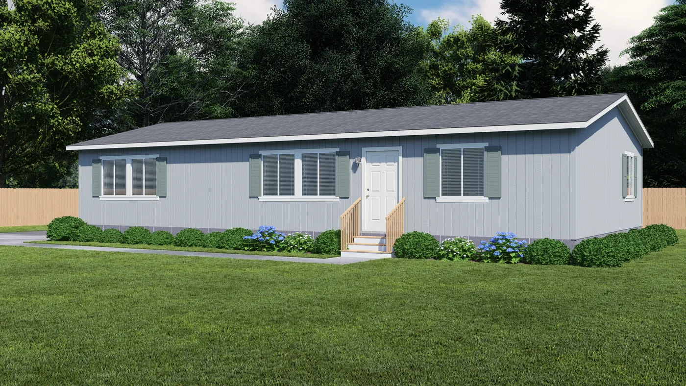 The FAIRPOINT 27543F Standard Exterior. This Manufactured Mobile Home features 3 bedrooms and 2 baths.