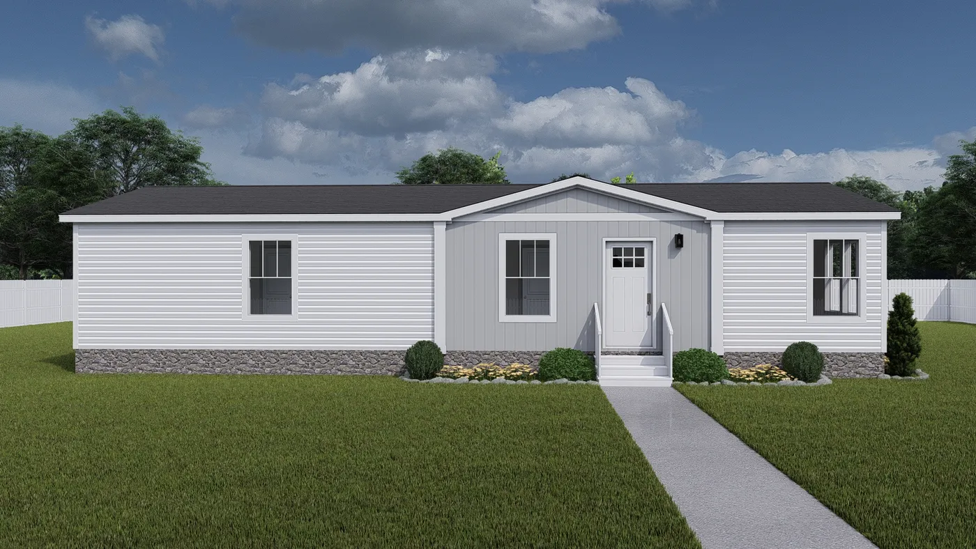 The THREE LITTLE BIRDS Exterior. This Manufactured Mobile Home features 3 bedrooms and 2 baths.