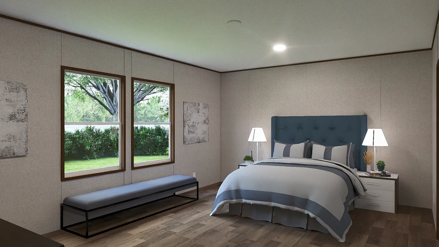 The SPRUCE Exterior. This Manufactured Mobile Home features 3 bedrooms and 2 baths.