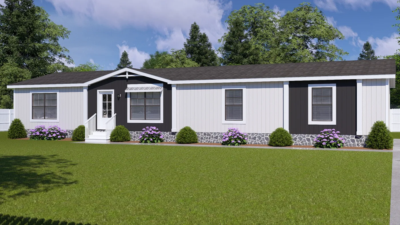 The EVERETT Exterior with White Trim. This Manufactured Mobile Home features 4 bedrooms and 3 baths.