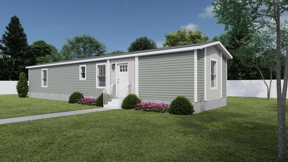 The BORN TO RUN 6016 TEMPO Exterior. This Manufactured Mobile Home features 2 bedrooms and 2 baths.