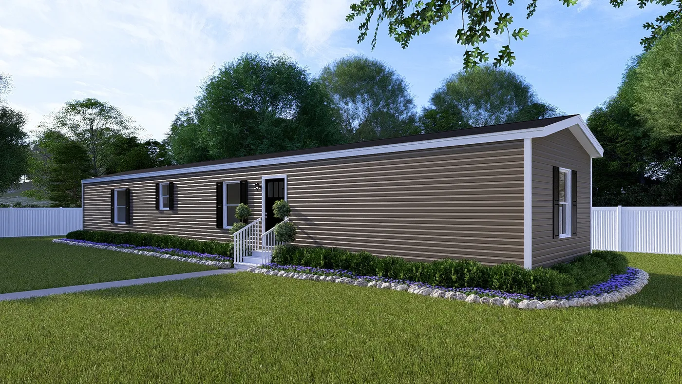 The DESIRE Exterior in Clay Vinyl. This Manufactured Mobile Home features 3 bedrooms and 2 baths.