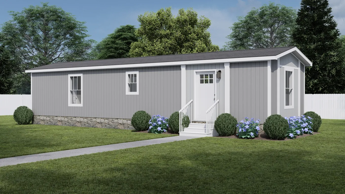 The SATISFACTION Exterior. This Manufactured Mobile Home features 2 bedrooms and 1 bath.